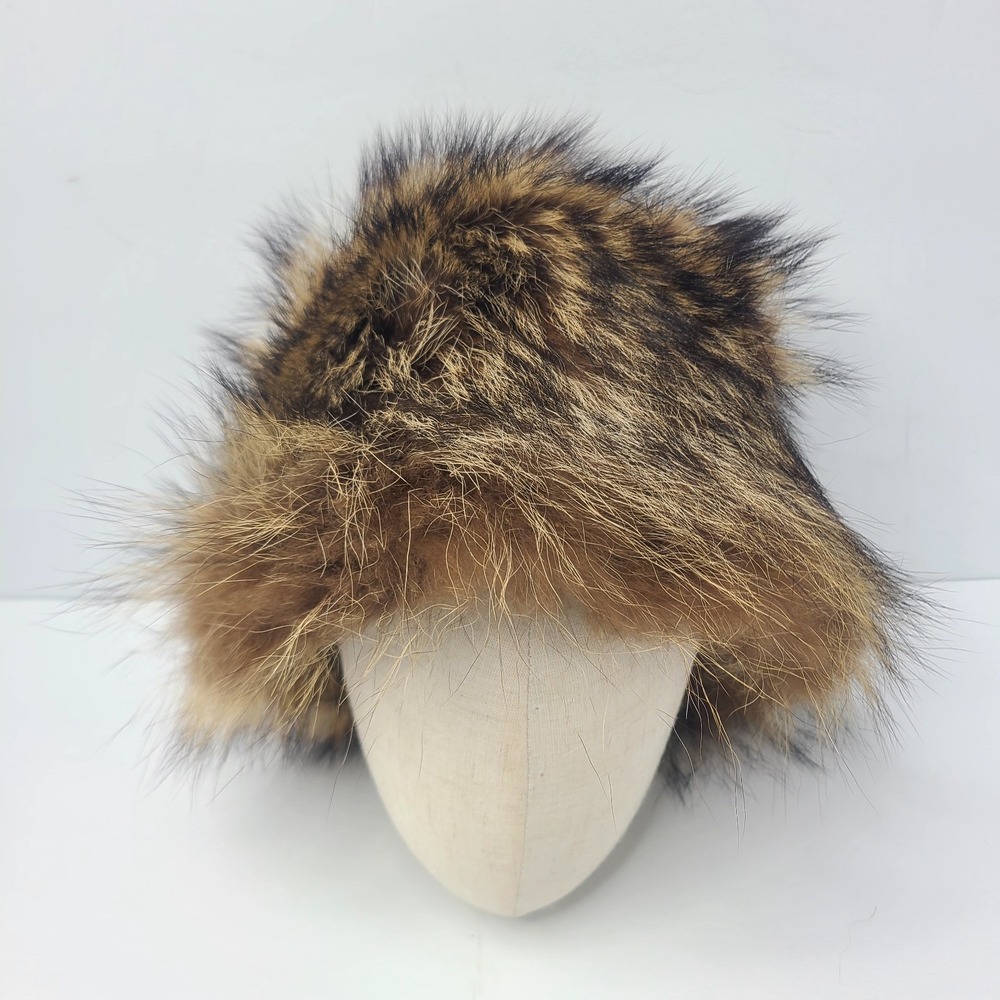 Vtg 50s The Halle Bros Real Raccoon Fur Hat Russian Cossack Bucket Mob Wife